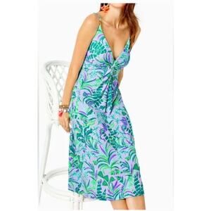 Lilly Pulitzer Sz 12 Quaid Midi Dress Purple Green Spaghetti Strap